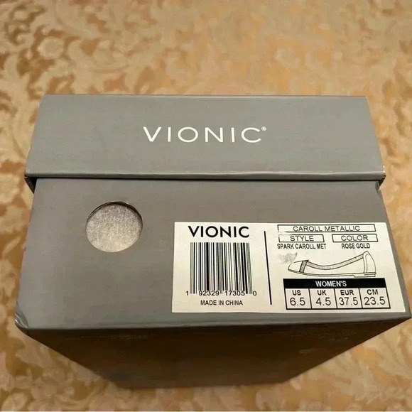 6.5 VIONIC Rose Gold Spark Caroll Metallic Ballet Flats, Brand New In Box - Picture 7 of 11